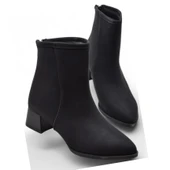 65S Günlük Arkadan Fermuarlı Kadın Topuklu Bot Ayakkabı Siyah Klasik Topuk Bot Zümrüt Siyah - 1