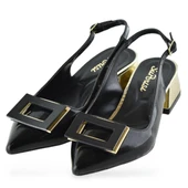 1087 Arkası Açık Kadın Topuklu Ayakkabı 5 cm Abiye Düğün Nişan Kına Gecesi - 4