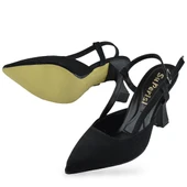 1088 Arkası Açık Kadın Topuklu Ayakkabı 8,5 cm Siyah Simli Abiye Düğün Nişan Kına Gecesi - 3