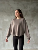 Osy Modal Yumuşak Dokulu Kumaş Bisiklet Yaka Oversize Sweatshirt - Gri - 1
