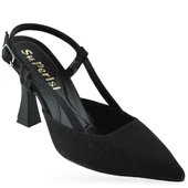 1088 Arkası Açık Kadın Topuklu Ayakkabı 8,5 cm Siyah Simli Abiye Düğün Nişan Kına Gecesi - 4