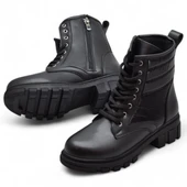 988 Günlük Bağcıklı Fermuarlı Siyah Kadın Bot Ayakkabı Kışlık Bayan Bot thumbnail 2