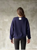 Osy Modal Yumuşak Dokulu Kumaş Bisiklet Yaka Oversize Sweatshirt - Lacivert - 2