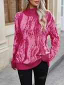 Kadın Uzun Kollu Balıkçı Yaka çok Renkli Triko Bluz - 5