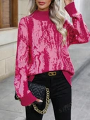 Kadın Uzun Kollu Balıkçı Yaka çok Renkli Triko Bluz - 1