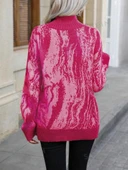 Kadın Uzun Kollu Balıkçı Yaka çok Renkli Triko Bluz - 4