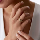 14 Ayar Zincir Desenli Taşlı Gurmet Altın Kadın Yüzük - 2