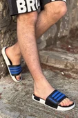Unısex Mavi-Siyah Kaymaz Rahat Taban Deniz Plaj Havuz Banyo Günlük Terlik AQUA-8825 - 1