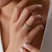 14 Ayar Zincir Desenli Taşlı Gurmet Altın Kadın Yüzük - 1