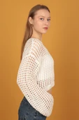 Acur Bisiklet Yaka Triko Crop-Ekru - 4