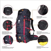 Quickup Hiking Sırt Çantası 65 Litre- Kırmızı Dağcı Sırt Çantası Kamp Çantası - 4