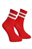 Unisex Beyaz Çift Şeritli Çorap Kırmızı - LksÇrp09 - 1