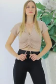 Ön Büzgülü Crop Bluz Camel - 1293.33 - 2