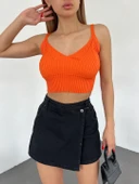 V Yaka Askılı Crop Triko Büstiyer Turuncu - DF2202 - 1