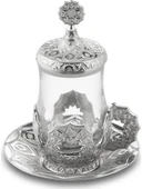 Selçuklu 6 Kişilik 24 Parça Gümüş Renkli Çay Bardağı Sunum Seti - 2