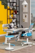 Creo Mobili Yükseklik ve Eğim Ayarlı Sirius Premium Plus Bilgisayar ve Çalışma Masası Seti Ekru/Mavi - 5
