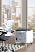 Creo Mobili Çekmeceli Kilitli Tekerlekli Vega Keson, Oturulabilir Ofis ve Ev Komodini, Beyaz/Gri - 5