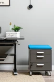 Creo Mobili Çekmeceli Kilitli Tekerlekli Vega Keson, Oturulabilir Ofis ve Ev Komodini, Antrasit/Mavi - 1
