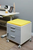 Creo Mobili Çekmeceli Kilitli Tekerlekli Vega Keson, Oturulabilir Ofis ve Ev Komodini, Ekru/Sarı - 1
