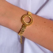 Çeyrek Altın Çerçeve Bileklik Çelik Altın Kaplama Örgü Model-BLZ-644 thumbnail 2