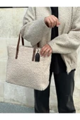 Büyük Boy Peluş Deri Saplı Model Kadın El Ve Omuz Çantası - 3