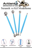 Top Uçlu Seramik ve Kil Modelleme Seti 4 lü 1 Paket Polimer Kil Şekillendirme Çömlek Oyma Çiçek Marzipan Mandala Top Ütü - 4