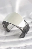 Siyah Mermer Desen Akrilik Plastik Gümüş Oval Plaka Model Vintage Kadın Bilezik - TJ-BB6673 - 1