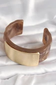 Kahverengi Mermer Desen Akrilik Platik Gold Dikdörtgen Plaka Model Vintage Kadın Bilezik - TJ-BB6686 - 2