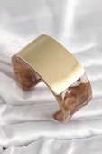 Kahverengi Mermer Desen Akrilik Platik Gold Dikdörtgen Plaka Model Vintage Kadın Bilezik - TJ-BB6686 - 1