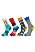 4'lü Unisex Esnek Nem Alabilen Pamuklu Renkli Ve Desenli Soket Çoraplar thumbnail 1