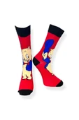 Tekli Unisex Anime Desenli Kırmızı Renkli Esnek Nem Alabilen Pamuklu Çorap thumbnail 2