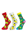 3'lü Unisex Esnek Nem Alabilen Pamuklu Renkli Ve Desenli Soket Çoraplar thumbnail 1