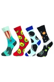 4'lü Unisex Esnek Nem Alabilen Pamuklu Renkli Ve Desenli Soket Çoraplar thumbnail 1
