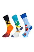 3'lü Unisex Esnek Nem Alabilen Pamuklu Renkli Ve Desenli Soket Çoraplar thumbnail 1