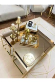 Florit Mobilya Consept Kare Pizza Sehpa Gold Kaplama Bronz Ayna Pizza Pizza - 2
