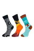 3'lü Unisex Esnek Nem Alabilen Pamuklu Renkli Ve Desenli Soket Çoraplar thumbnail 1