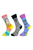 3'lü Unisex Esnek Nem Alabilen Pamuklu Renkli Ve Desenli Soket Çoraplar thumbnail 1