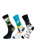 3'lü Unisex Esnek Nem Alabilen Pamuklu Renkli Ve Desenli Soket Çoraplar thumbnail 1