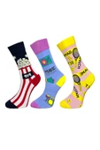 3'lü Unisex Esnek Nem Alabilen Pamuklu Renkli Ve Desenli Soket Çoraplar thumbnail 1