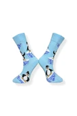 Tekli Unisex Penguen Desenli Mavi Renkli Esnek Nem Alabilen Pamuklu Çorap thumbnail 2