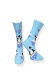 Tekli Unisex Penguen Desenli Mavi Renkli Esnek Nem Alabilen Pamuklu Çorap thumbnail 1