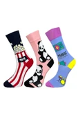 3'lü Unisex Esnek Nem Alabilen Pamuklu Renkli Ve Desenli Soket Çoraplar thumbnail 1
