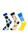 3'lü Unisex Esnek Nem Alabilen Pamuklu Renkli Ve Desenli Soket Çoraplar thumbnail 1