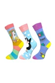 3'lü Unisex Esnek Nem Alabilen Pamuklu Renkli Ve Desenli Soket Çoraplar thumbnail 1