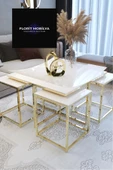Florit Mobilya Klasik Orta Sehpa,Zigon Sehpa,4+1 Sehpa,Pizza Sehpa,Gold Kaplama Mdf Mode 3 - 2