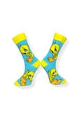 Tekli Unisex Anime Desenli Mavi Renkli Esnek Nem Alabilen Pamuklu Çorap thumbnail 2