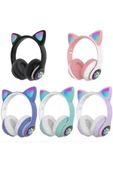 Kablosuz Kedi Kulaklık Işıklı Kulaküstü Mikrofonlu Bluetooth Hafıza Kartı Girişli Çocuk Kulaklığı  Pembe - 4