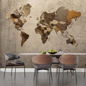 Vintage Ahşap Dünya Haritası Duvar Kağıdı thumbnail 5