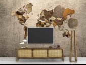 Vintage Ahşap Dünya Haritası Duvar Kağıdı thumbnail 3