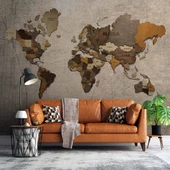 Vintage Ahşap Dünya Haritası Duvar Kağıdı thumbnail 1